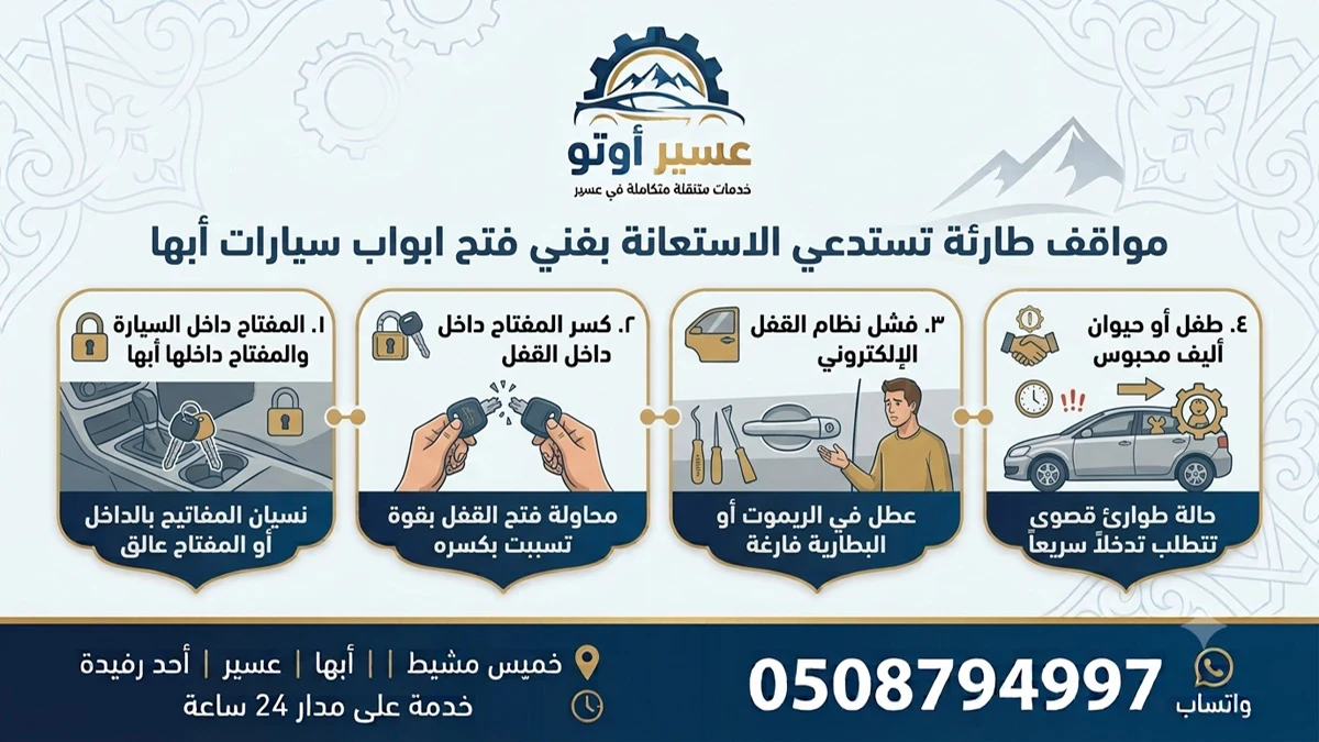 مواقف تستدعي الاستعانة بفني فتح ابواب سيارات ابها
